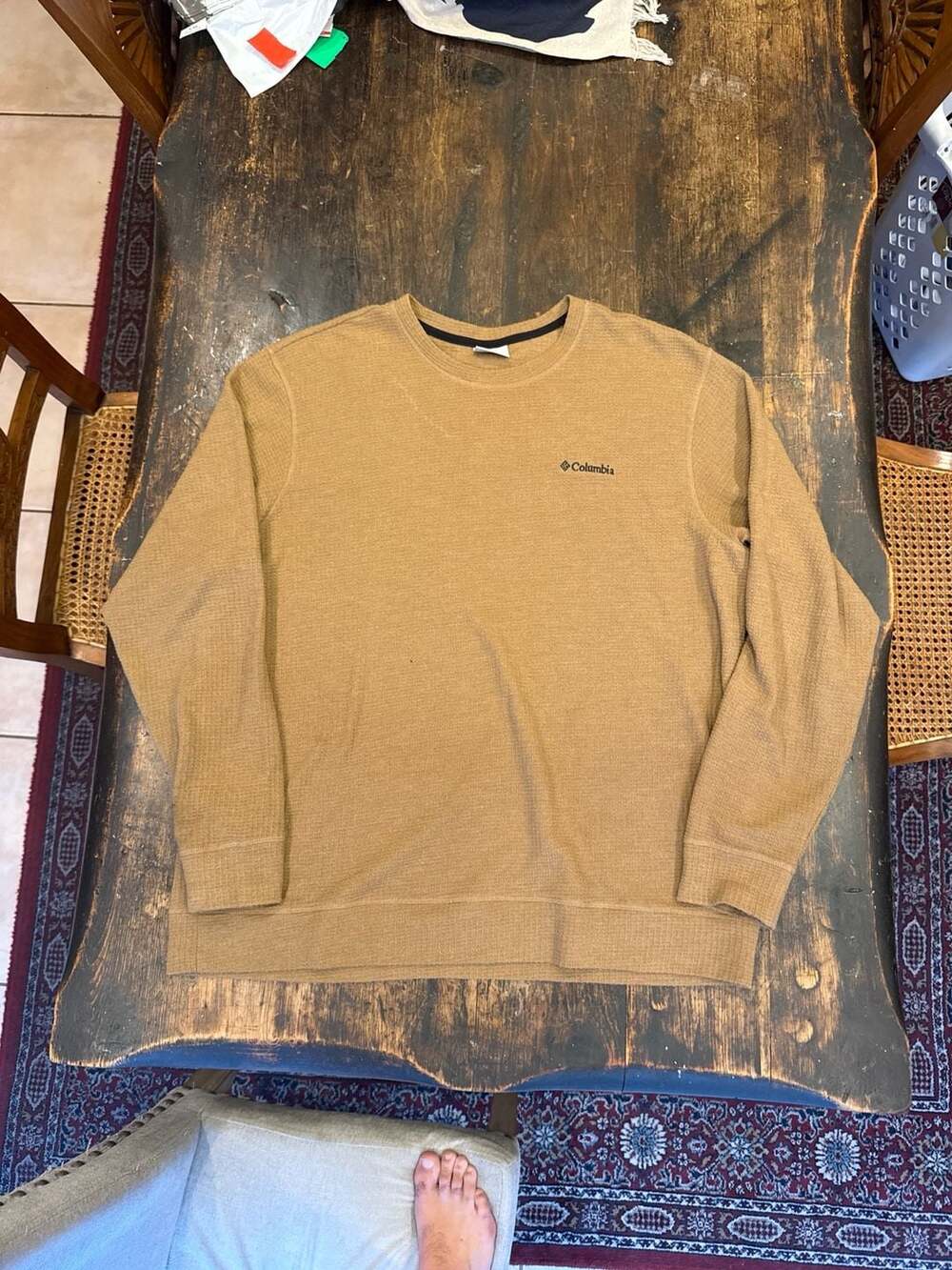 Columbia Men's Brown Waffle Knit Heritage Crewneck Sweatshirt Size XL